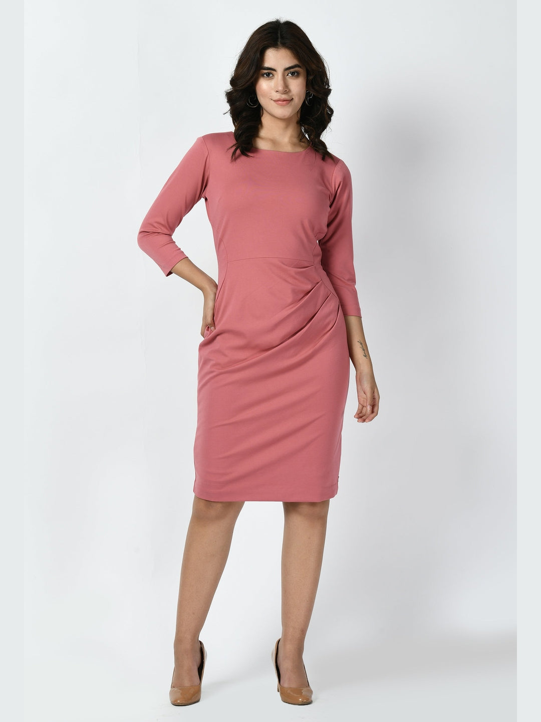 Exude Apex Side Pleat Sheath Dress Watermelon Pink Dresses