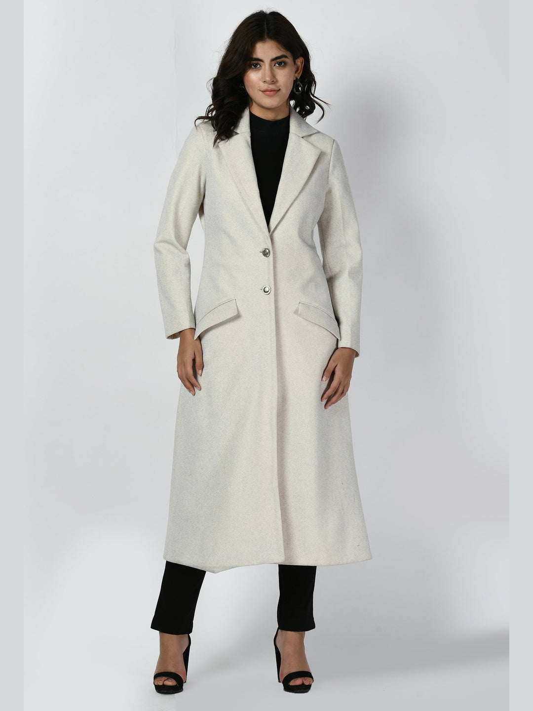 Exude Determination Wool-Blend Long Coat White Coat
