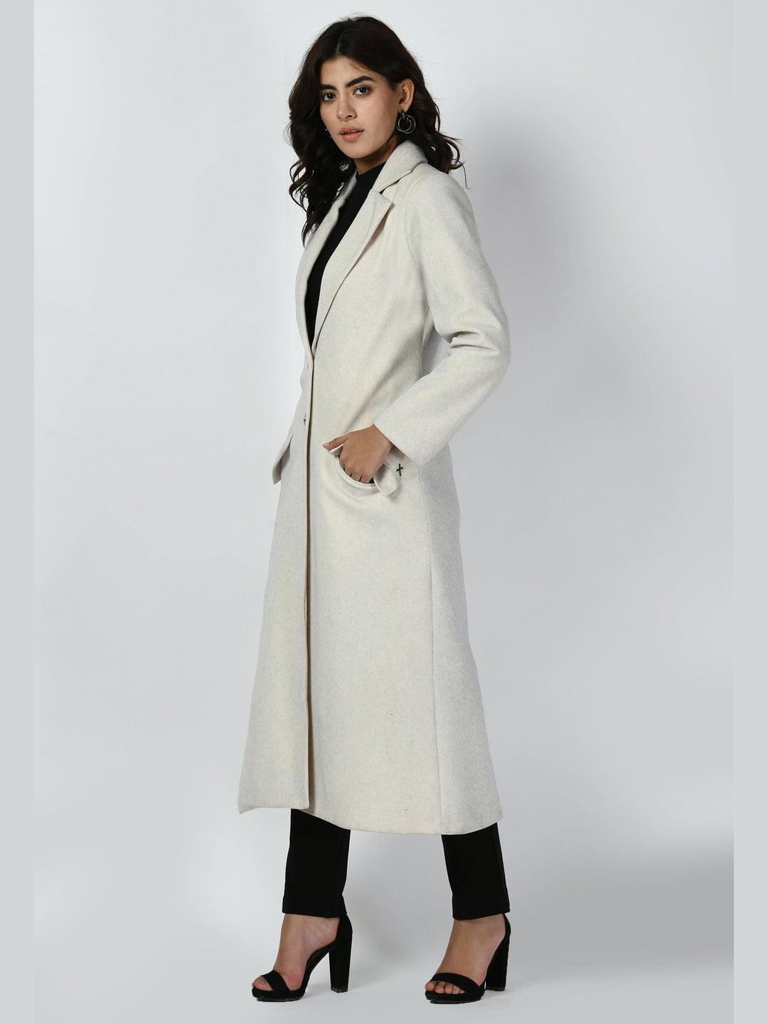 Exude Determination Wool-Blend Long Coat White Coat