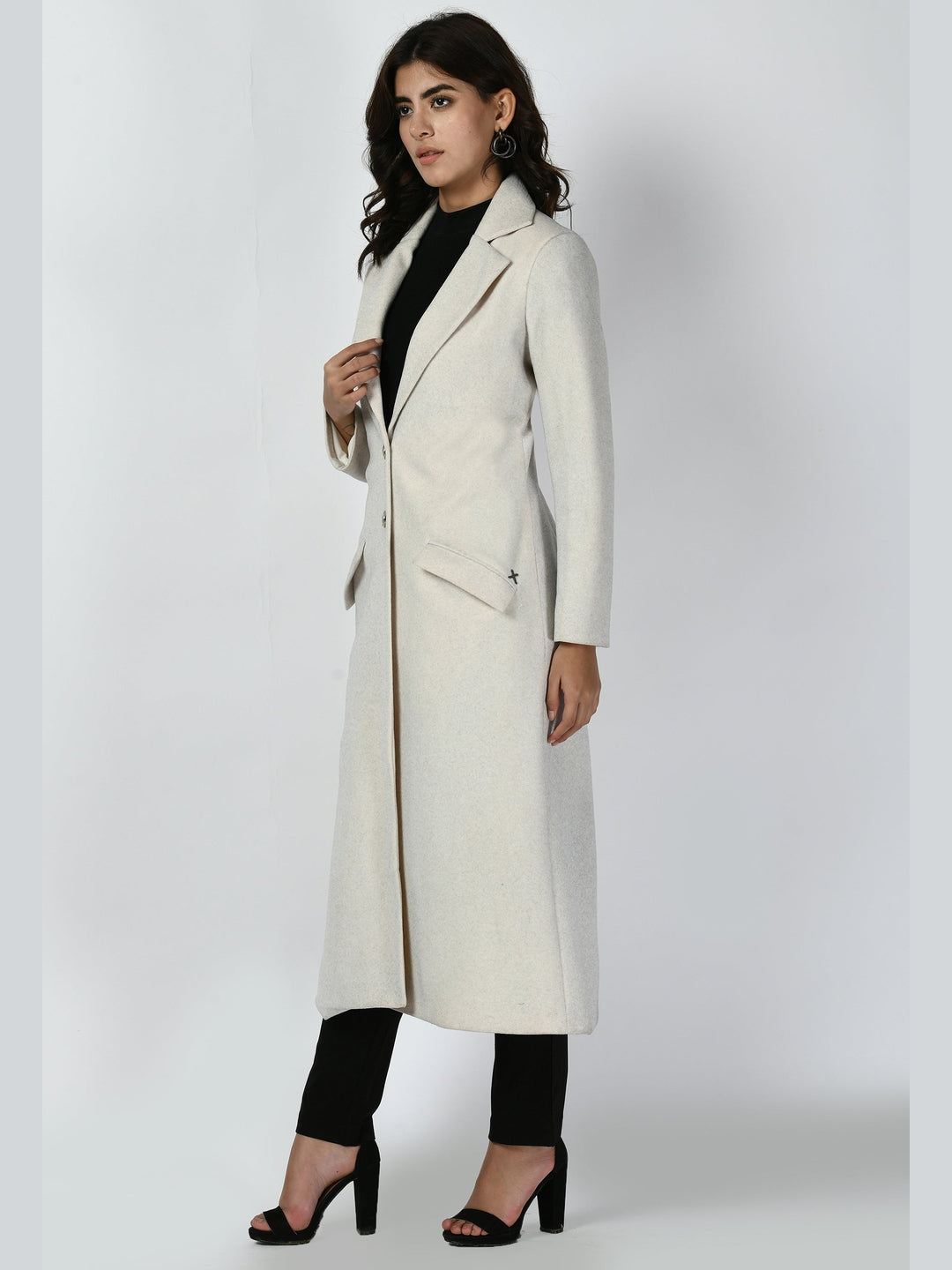 Exude Determination Wool-Blend Long Coat White Coat