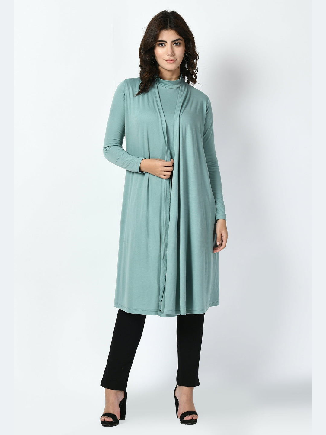 Exude Bravery Knee-length Shrug Cyan Blue Shrugs