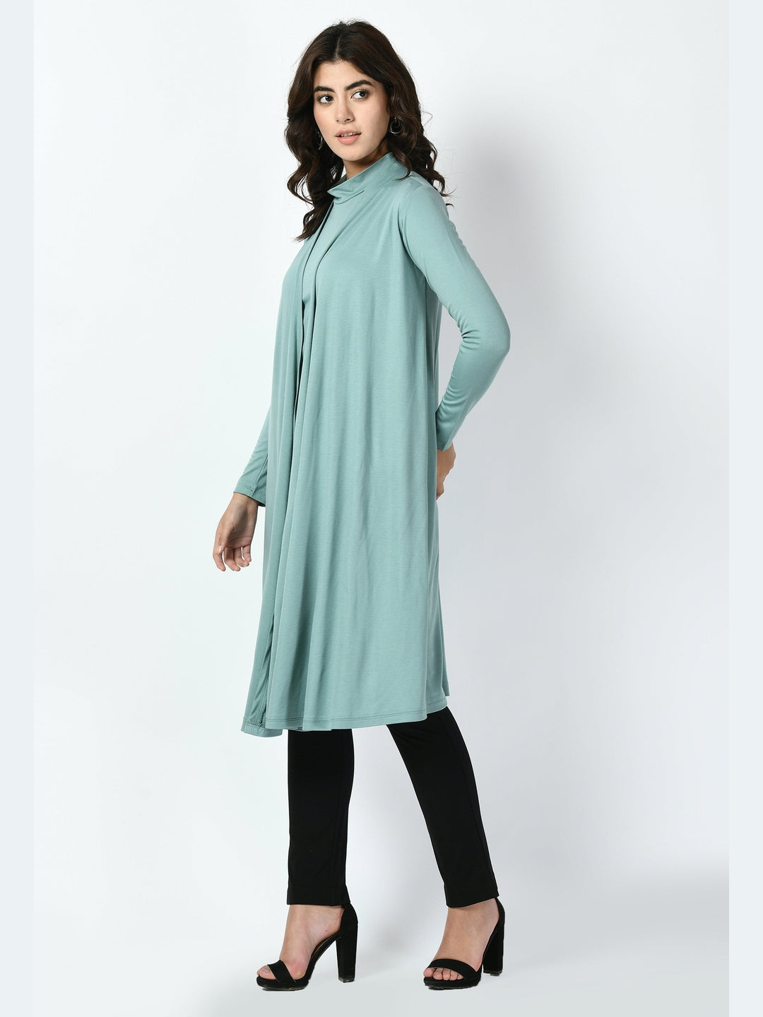 Exude Bravery Knee-length Shrug Cyan Blue Shrugs