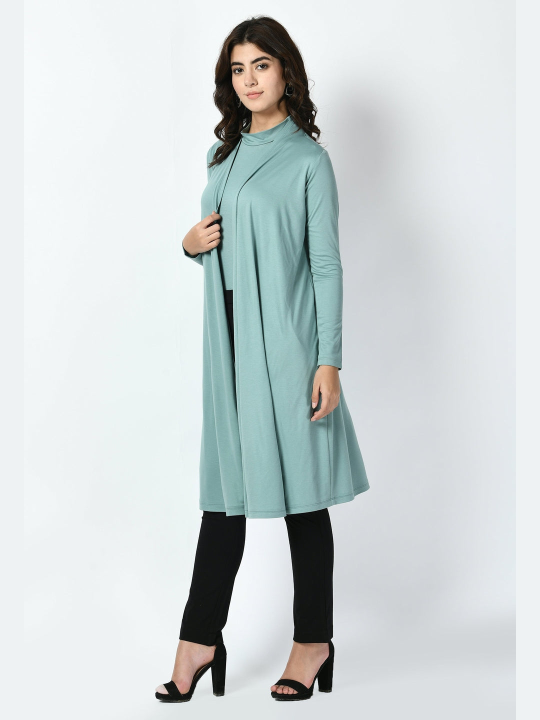 Exude Bravery Knee-length Shrug Cyan Blue Shrugs