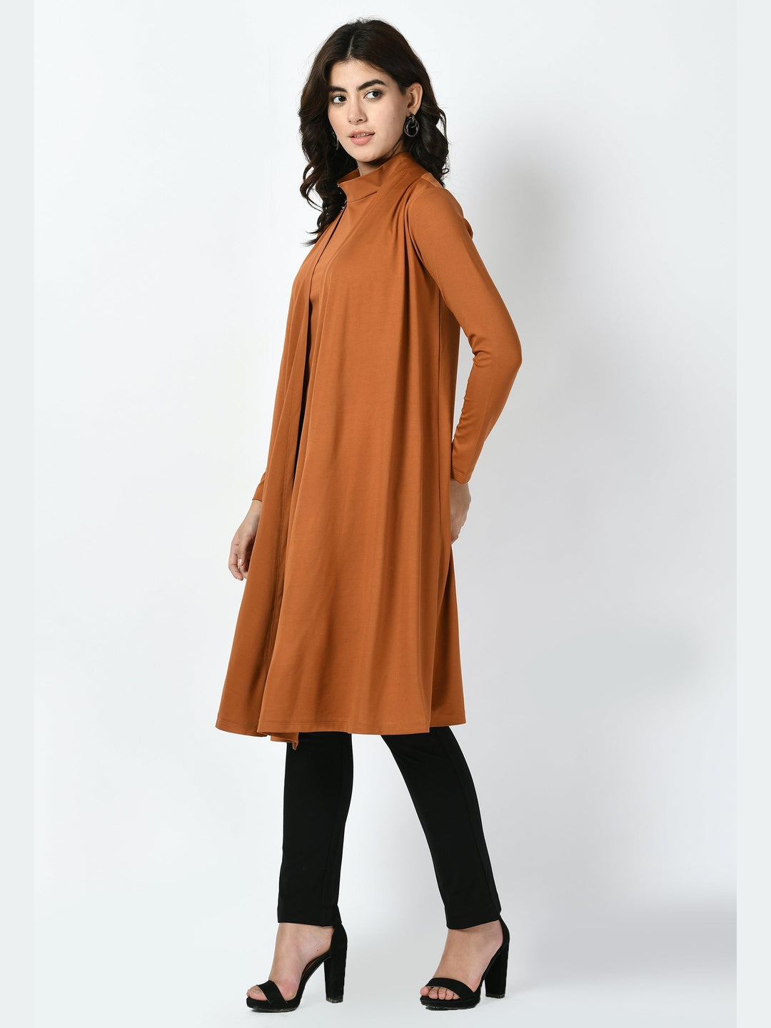 Exude Bravery Knee-length Shrug Tan Brown Shrugs