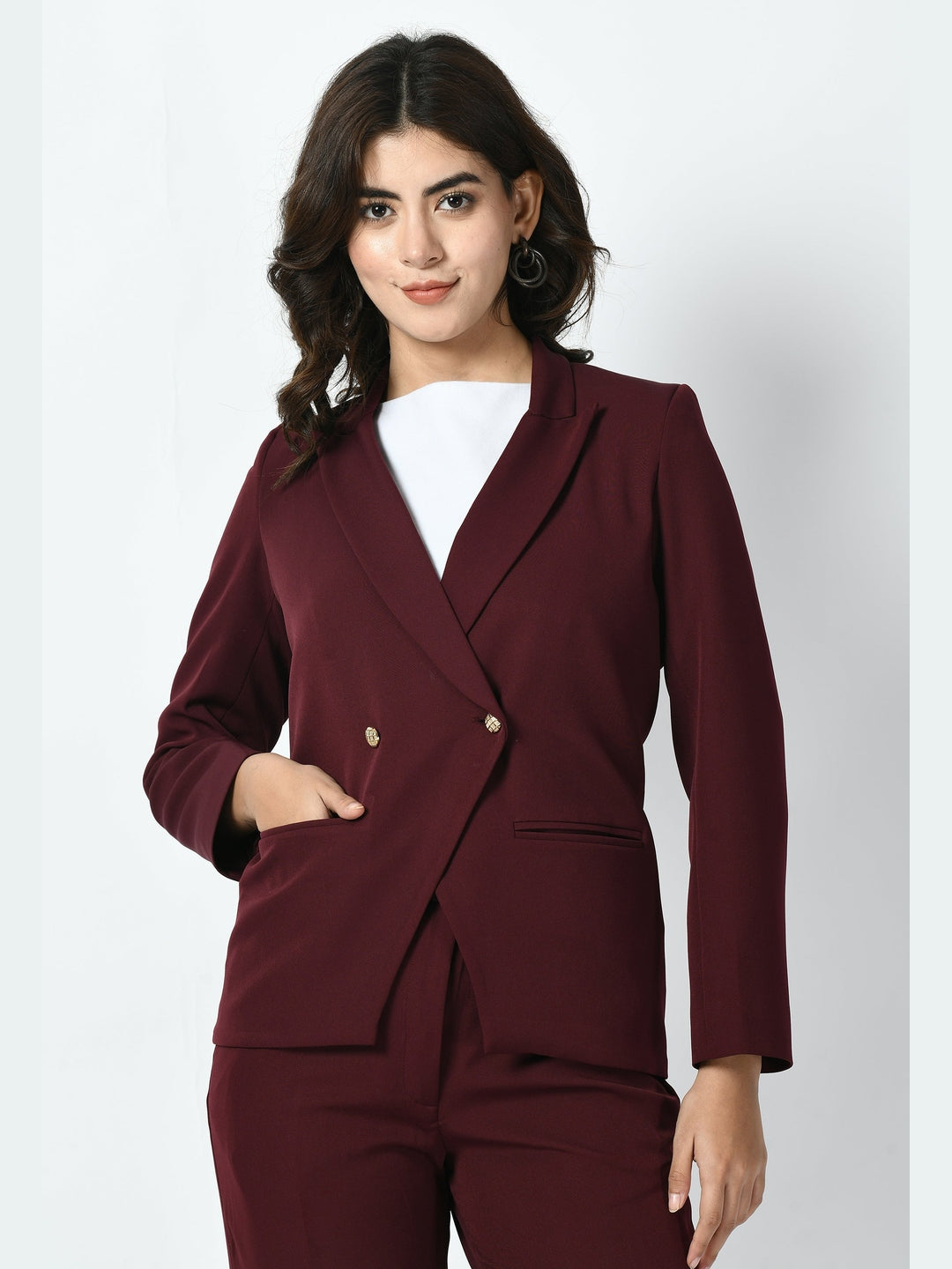 Exude Dominance Solid Formal Blazer Wine Blazers