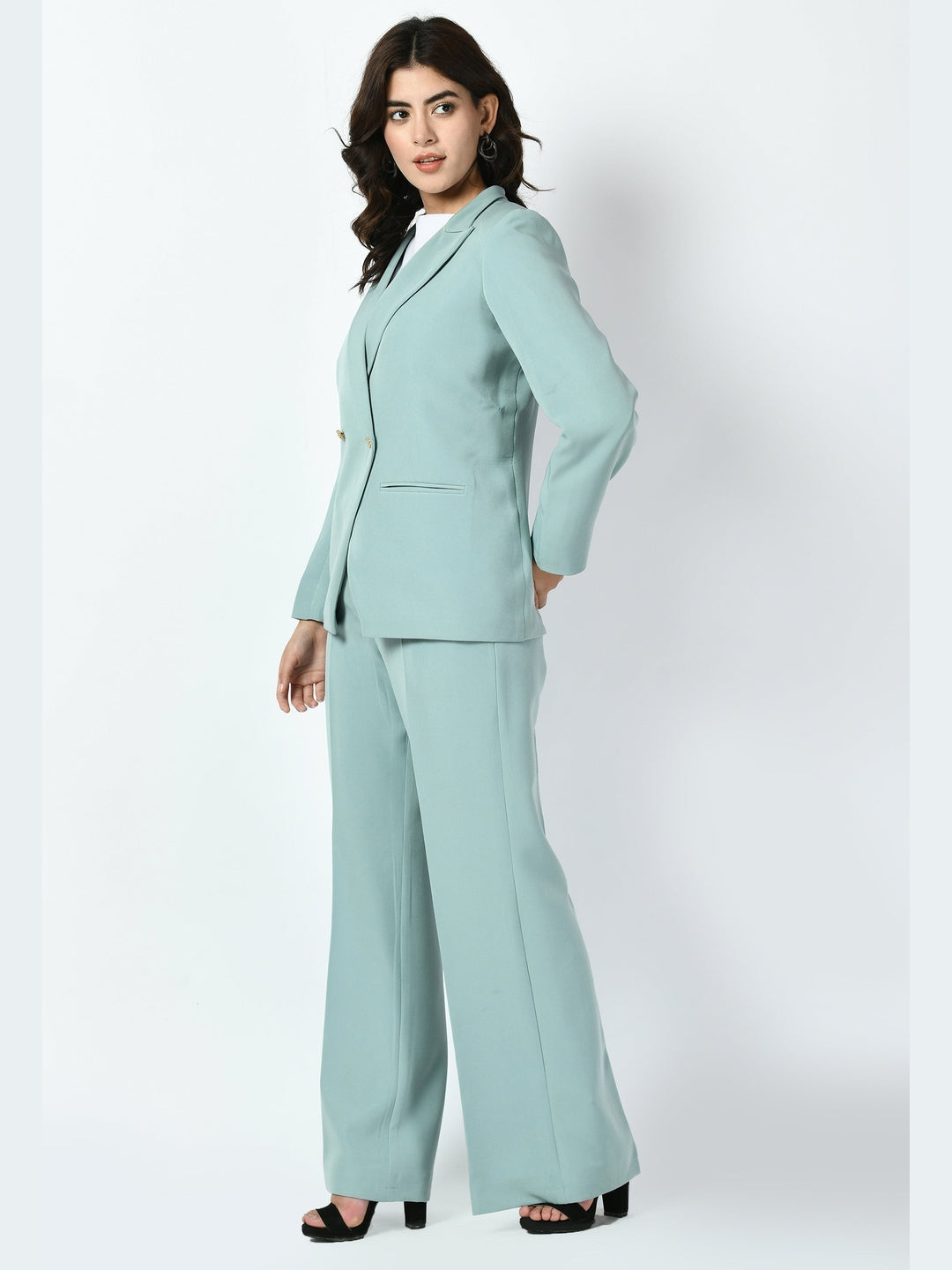 Exude Dominance Solid Formal Blazer Cyan Blue Blazers