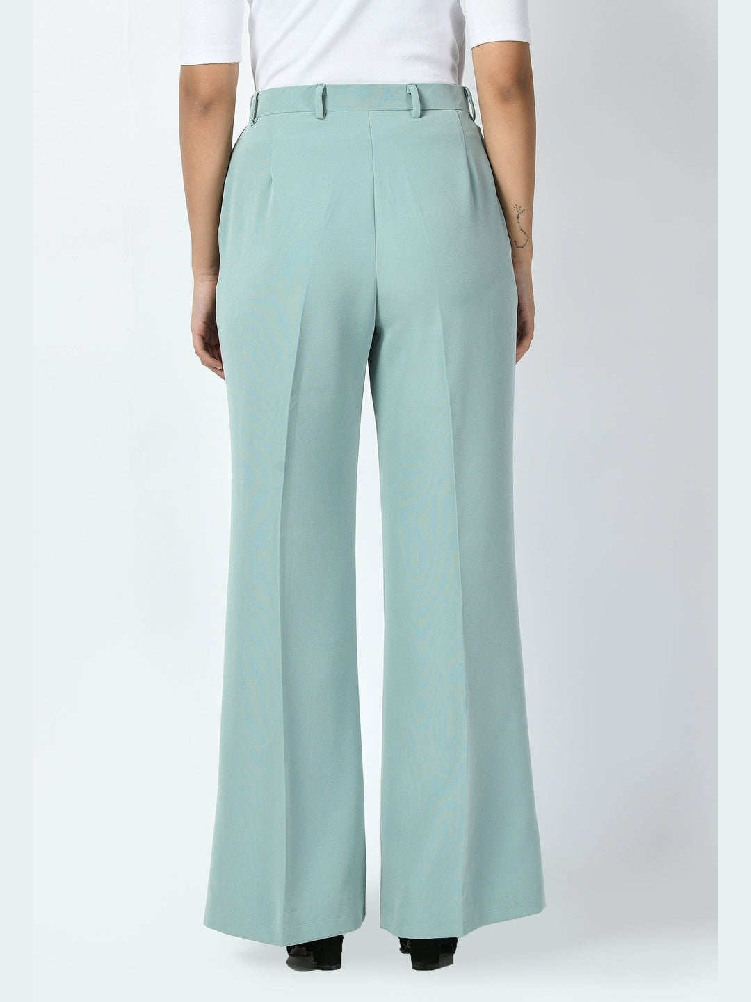 Exude Eminence Solid Bootcut Trousers Cyan Blue Trousers