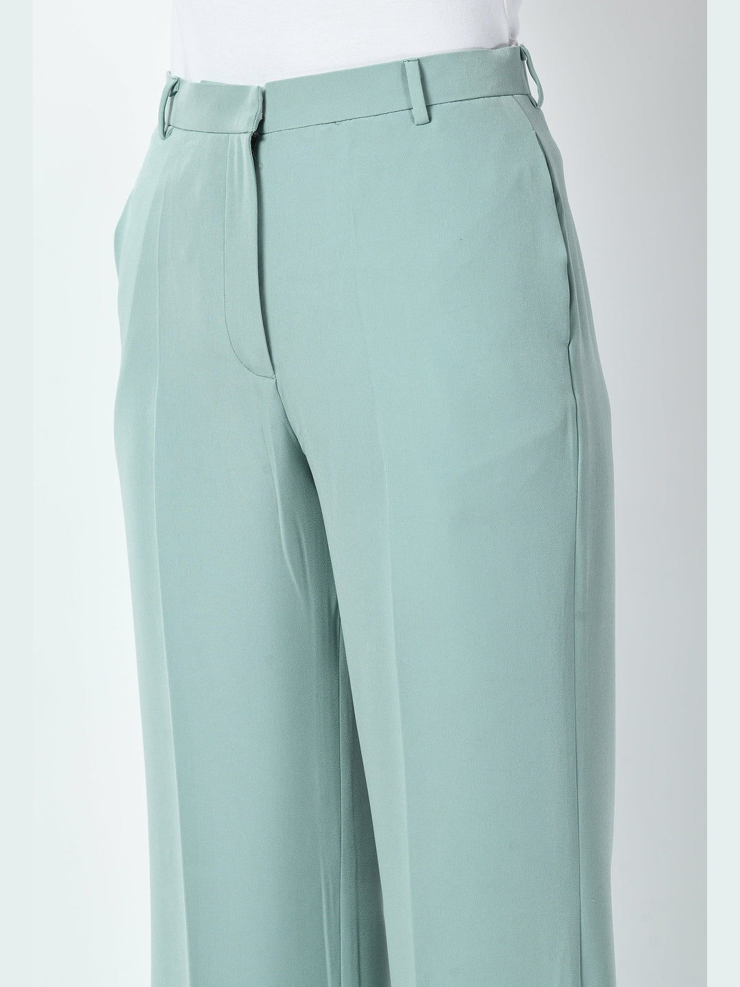Exude Eminence Solid Bootcut Trousers Cyan Blue Trousers
