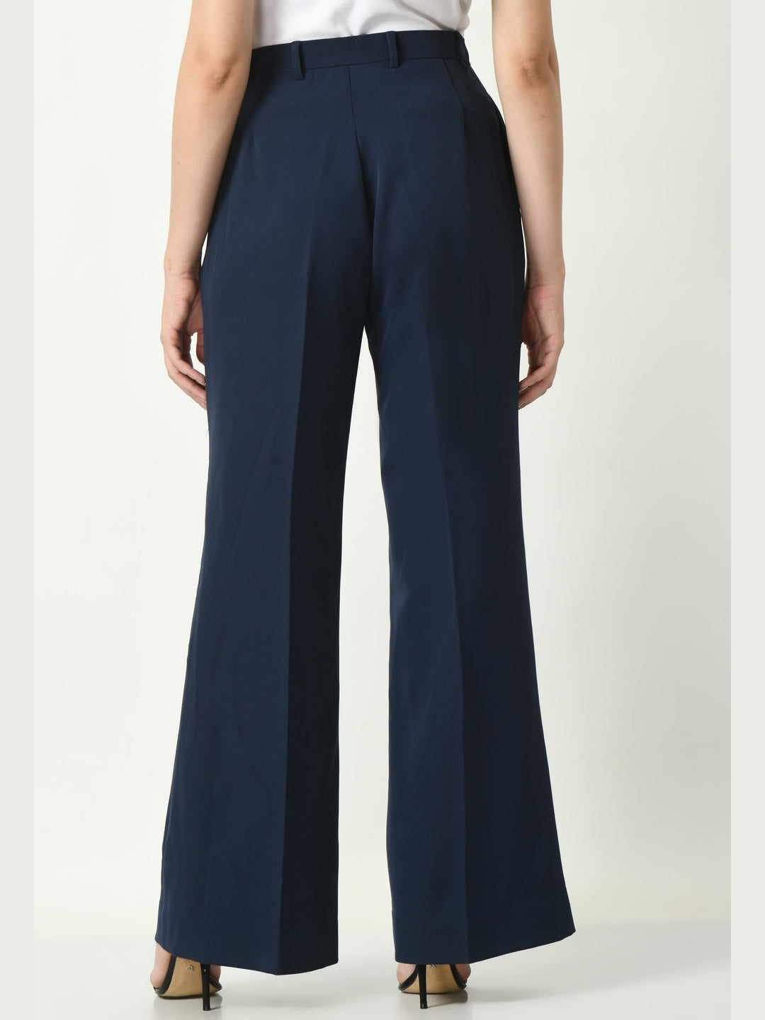 Exude Eminence Solid Bootcut Trousers Navy Trousers