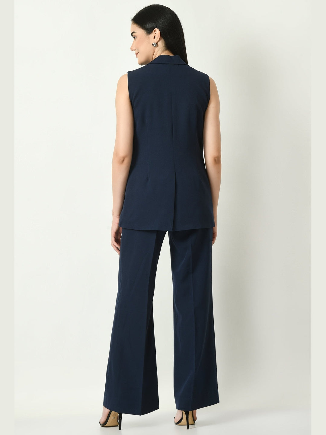 Exude Aspiration Sleeveless Blazer with Bootcut Trousers Navy Co-ord Sets