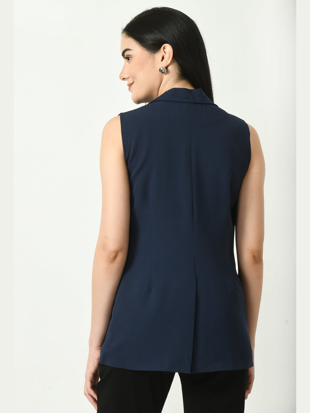 Exude Meridian Sleeveless Long Blazer Navy Blazers
