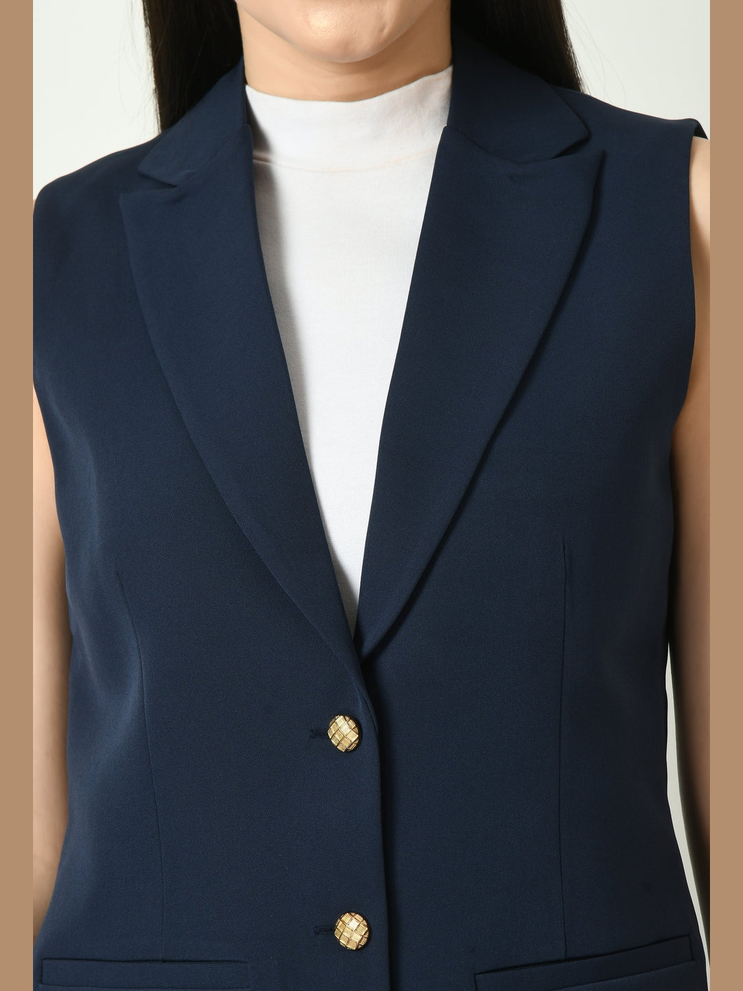 Exude Meridian Sleeveless Long Blazer Navy Blazers