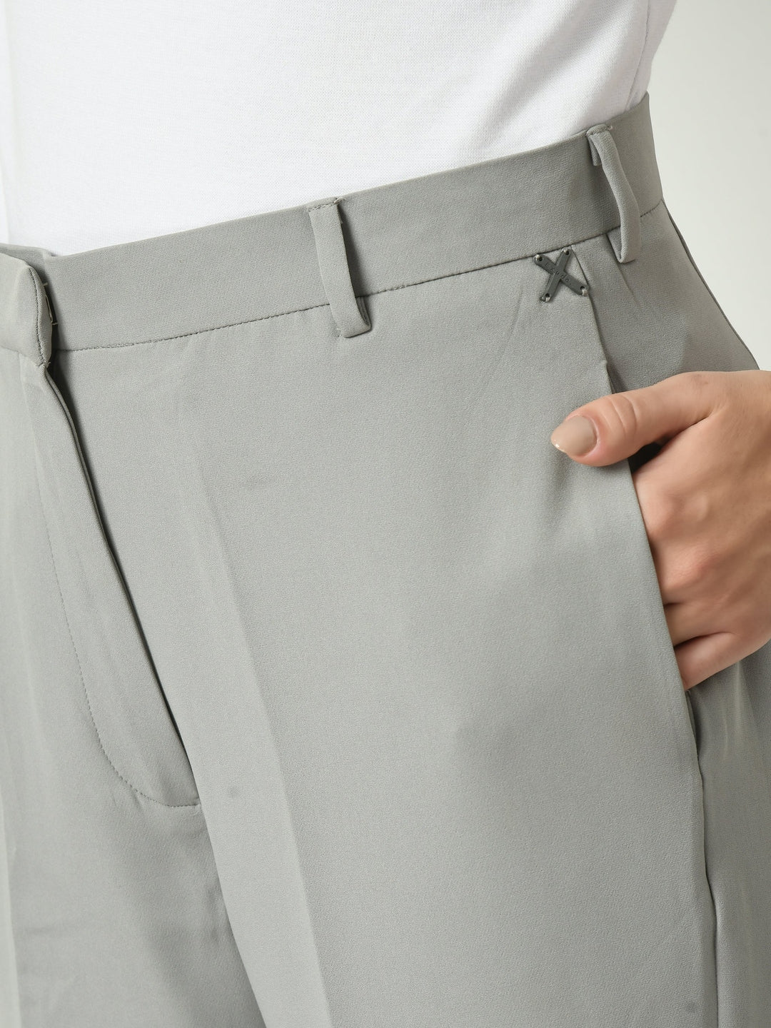 Exude Eminence Solid Bootcut Trousers Grey Trousers