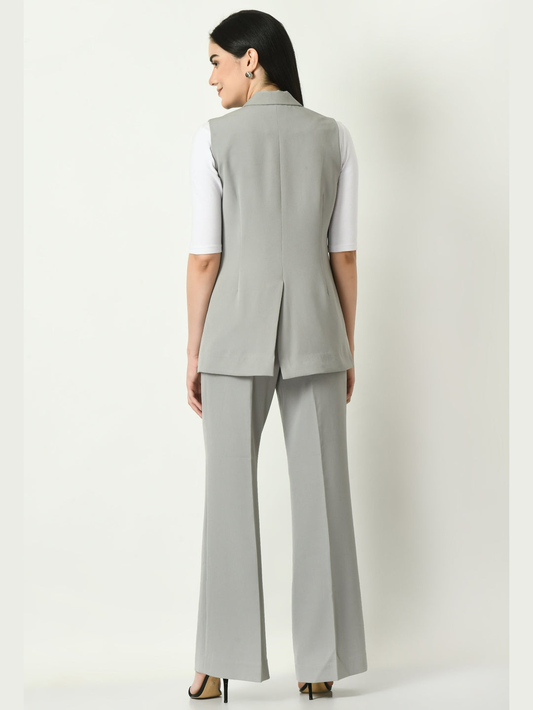 Exude Meridian Sleeveless Long Blazer Grey Blazers