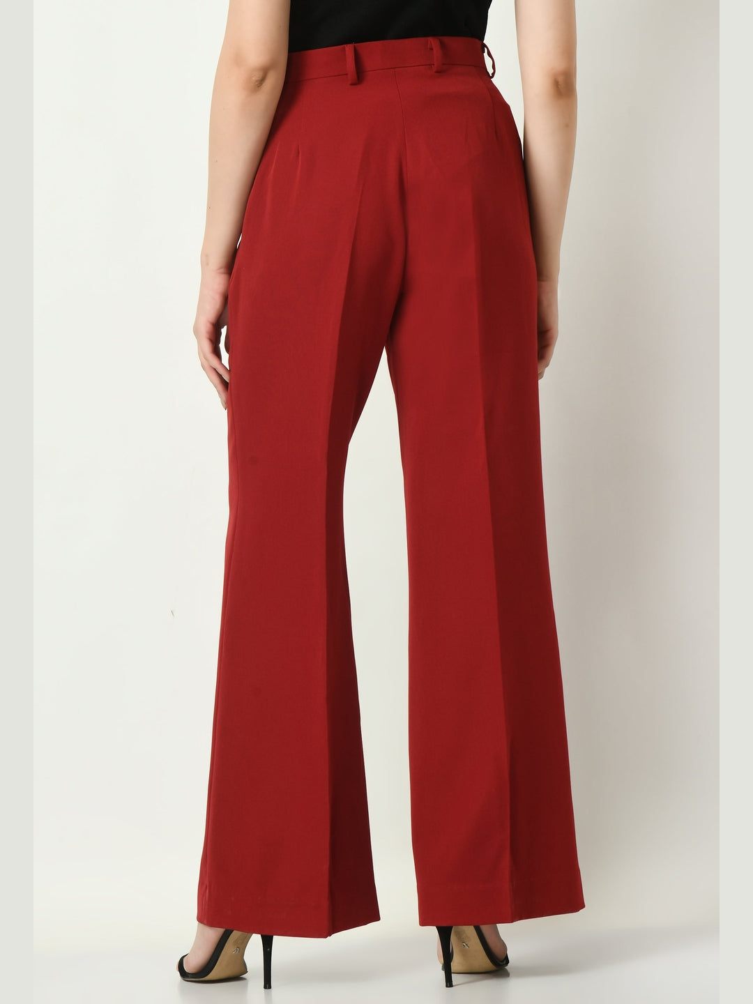 Exude Eminence Solid Bootcut Trousers Red Trousers