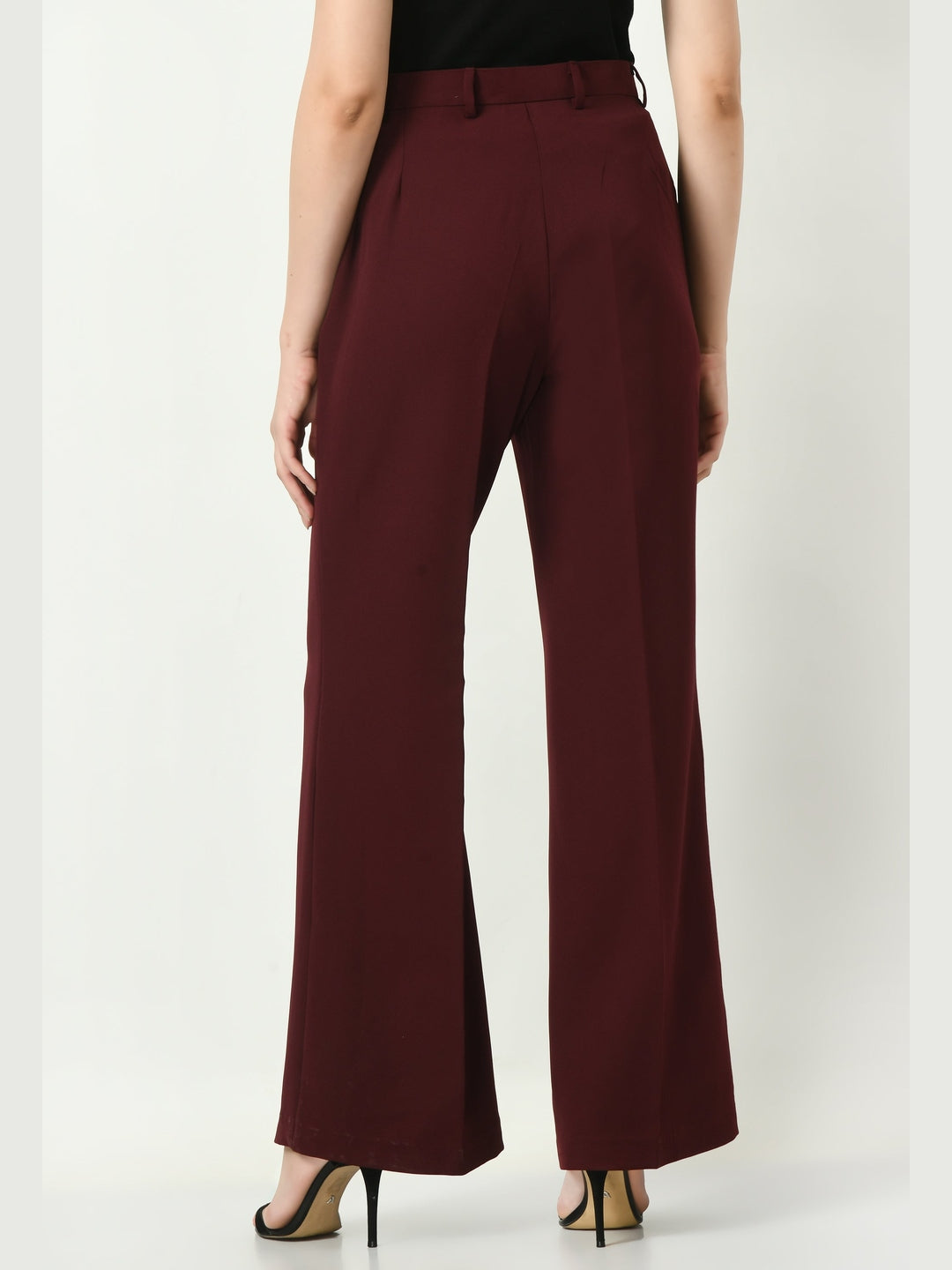 Exude Eminence Solid Bootcut Trousers Wine Trousers