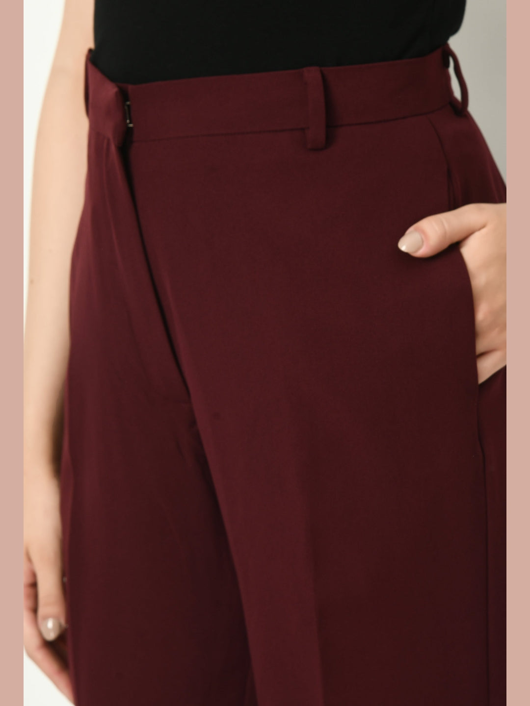 Exude Eminence Solid Bootcut Trousers Wine Trousers