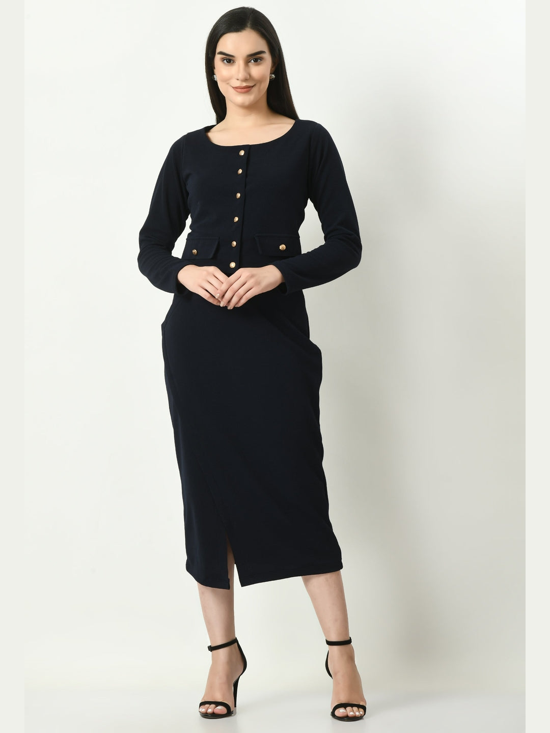 Exude Enchanting Button-down Crop Blazer Navy Blazers