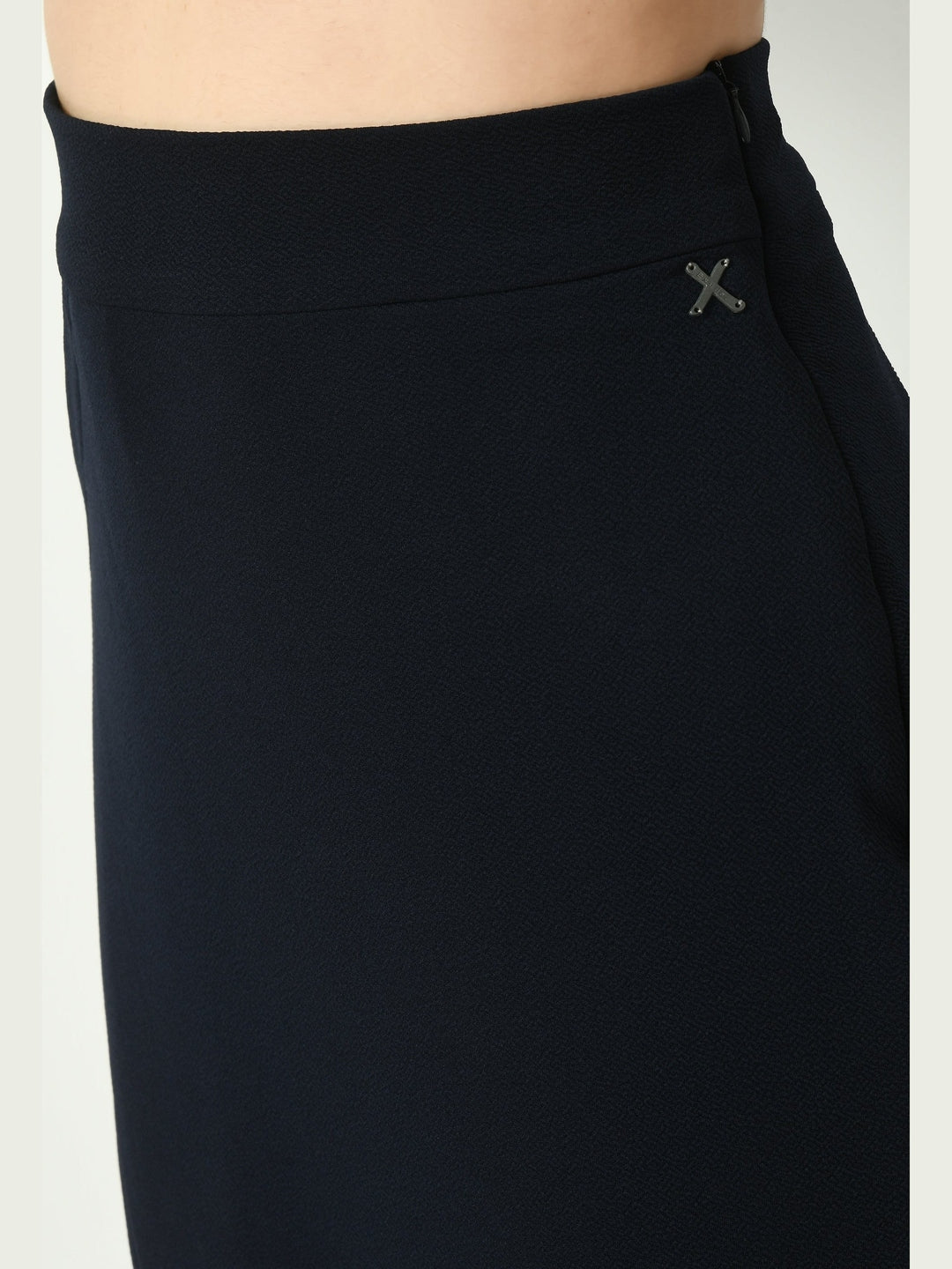 Exude Invincible Crop Blazer Top with Front Slit Midi Skirt Navy Co-ord Sets