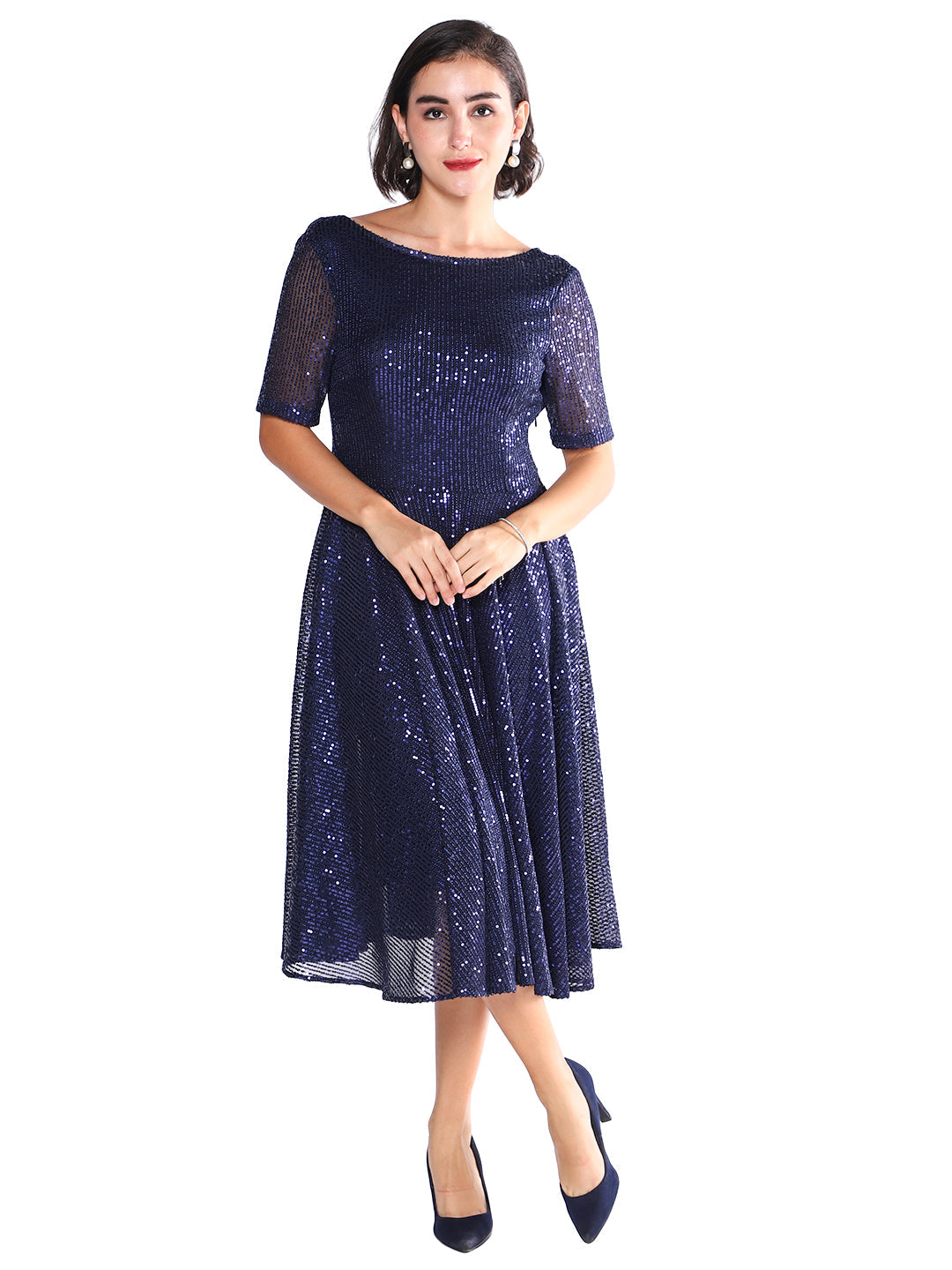 Exude Midnight Spark Sequin Mesh Dress