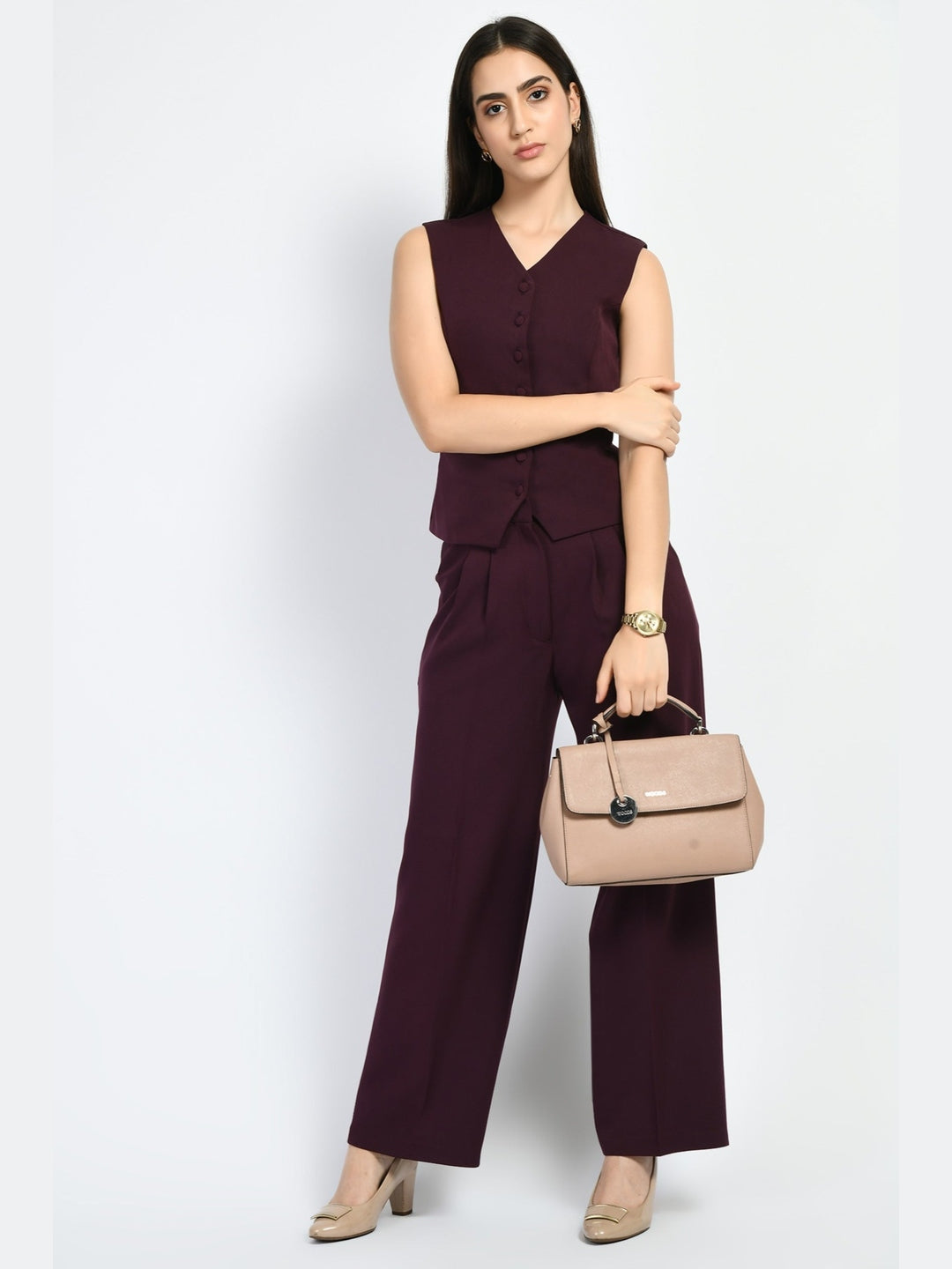 Exude Mysticism Waist-coat Top Wine Tops