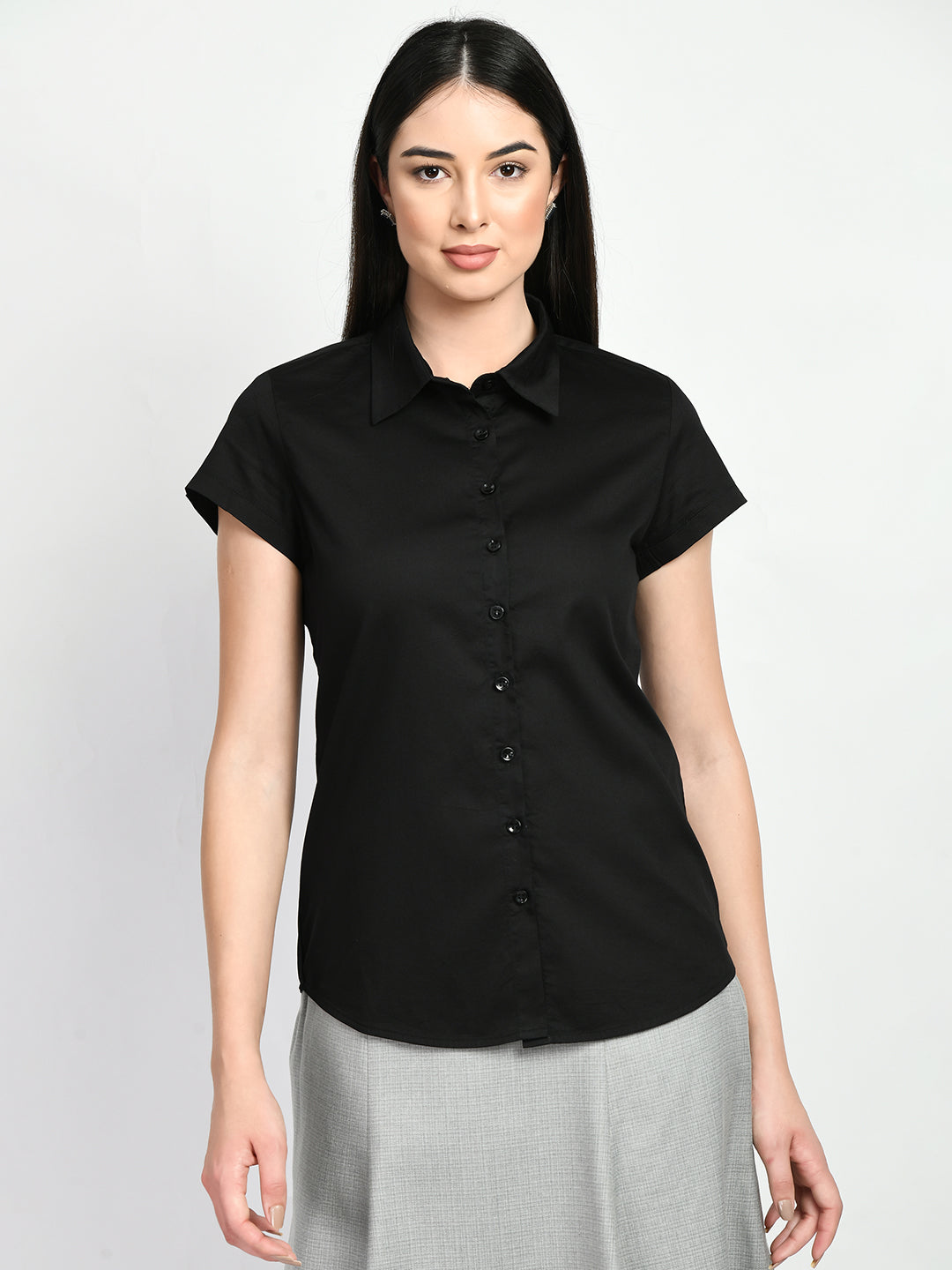 Exude Creativity Cap Sleeves Shirt Black Shirts