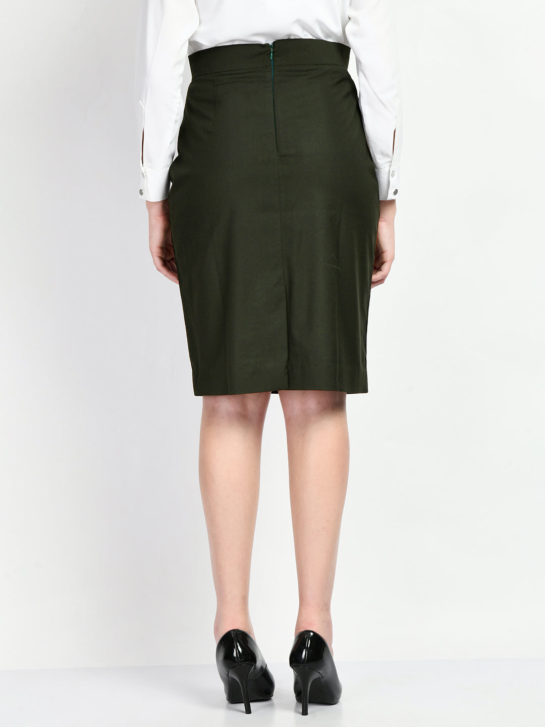 Exude Integrity Solid Pencil Skirt Olive Skirt