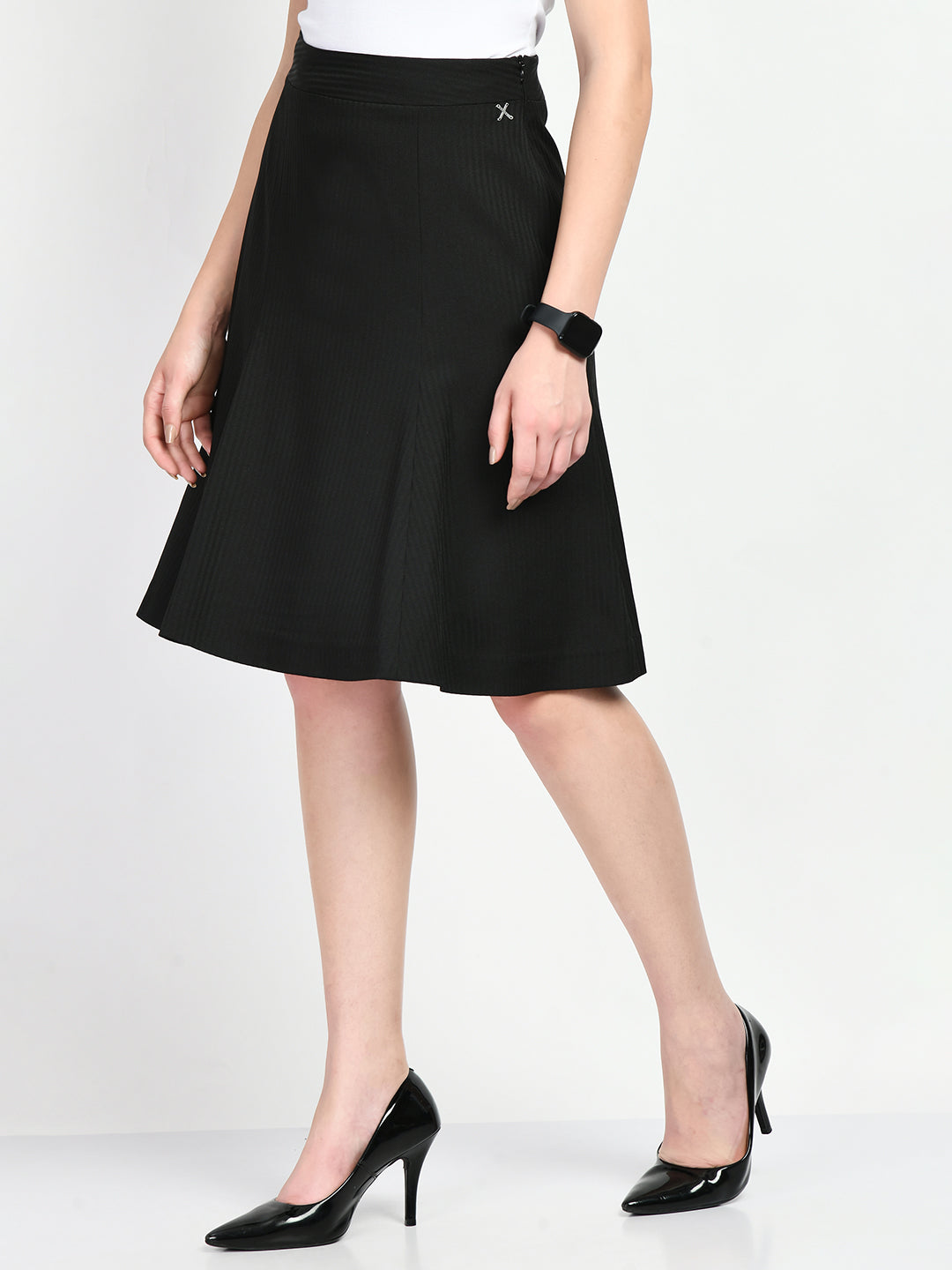 Exude Resilience Striped A-line Skirt Black Skirt