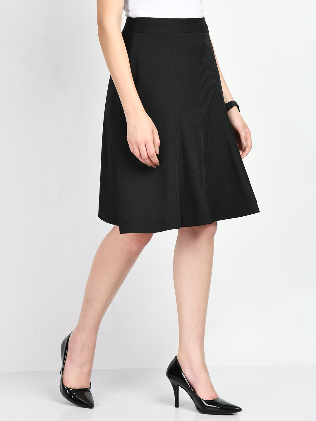Exude Resilience Striped A-line Skirt Black Skirt