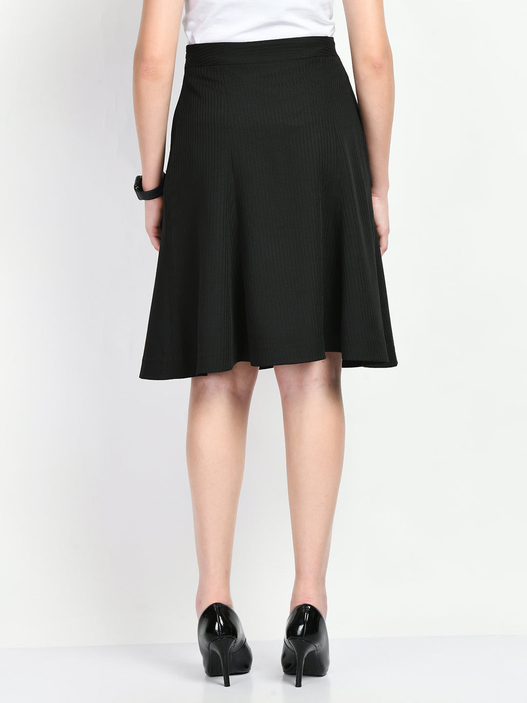 Exude Resilience Striped A-line Skirt Black Skirt