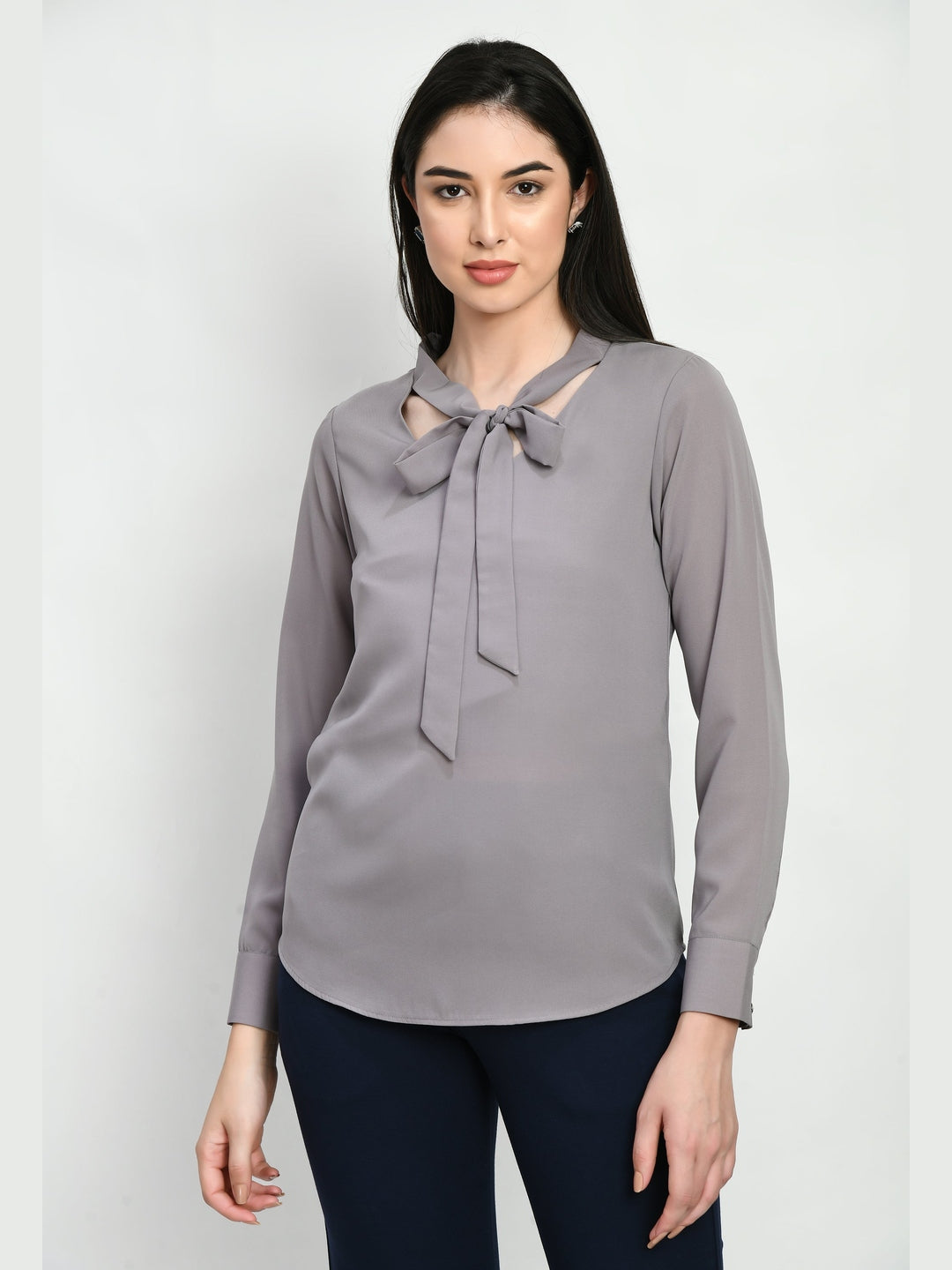 Exude Wisdom V-neck Tie Up Top Lilac Grey Tops