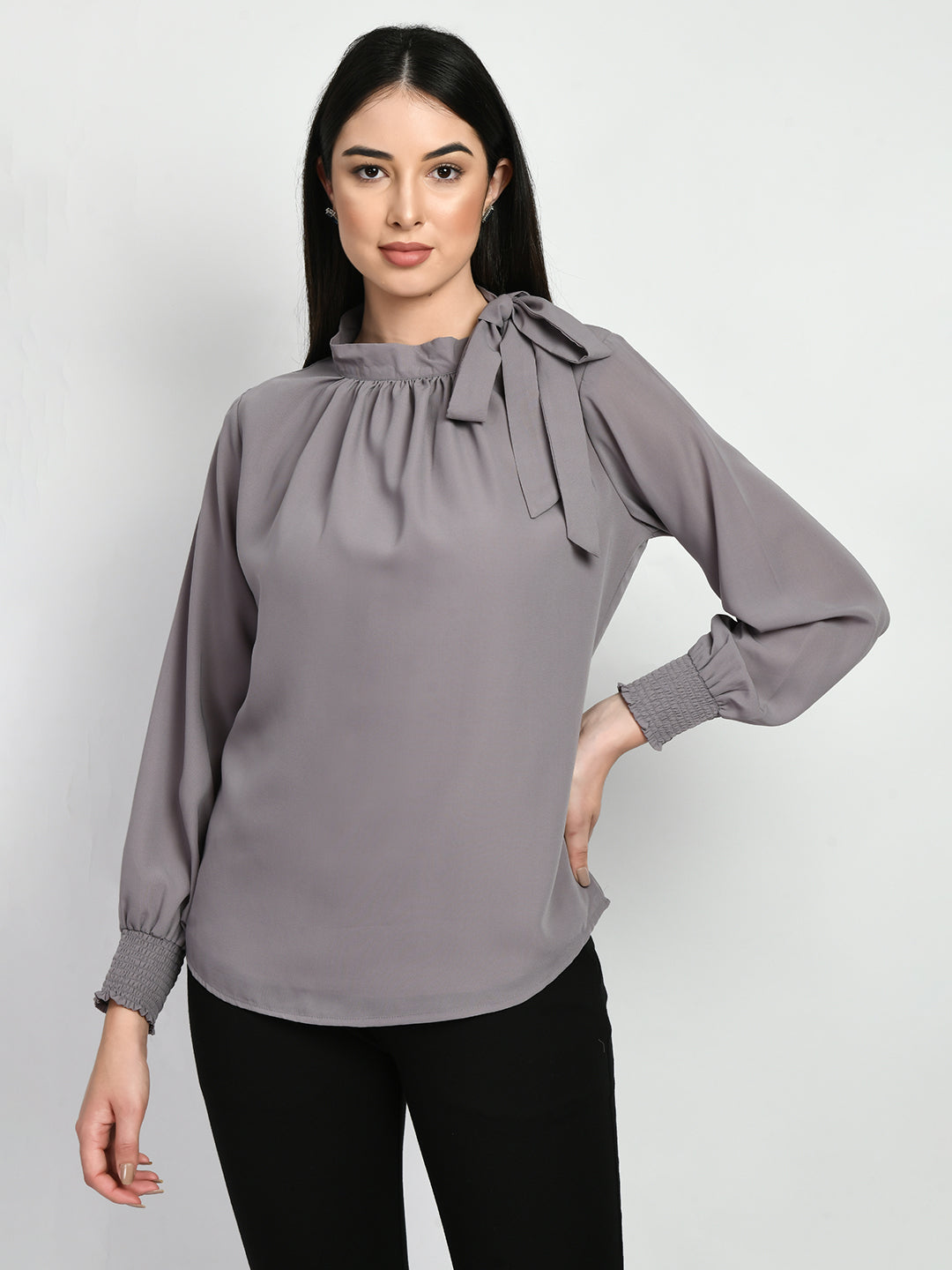 Exude Honesty Side Knot Top Lilac Grey Tops