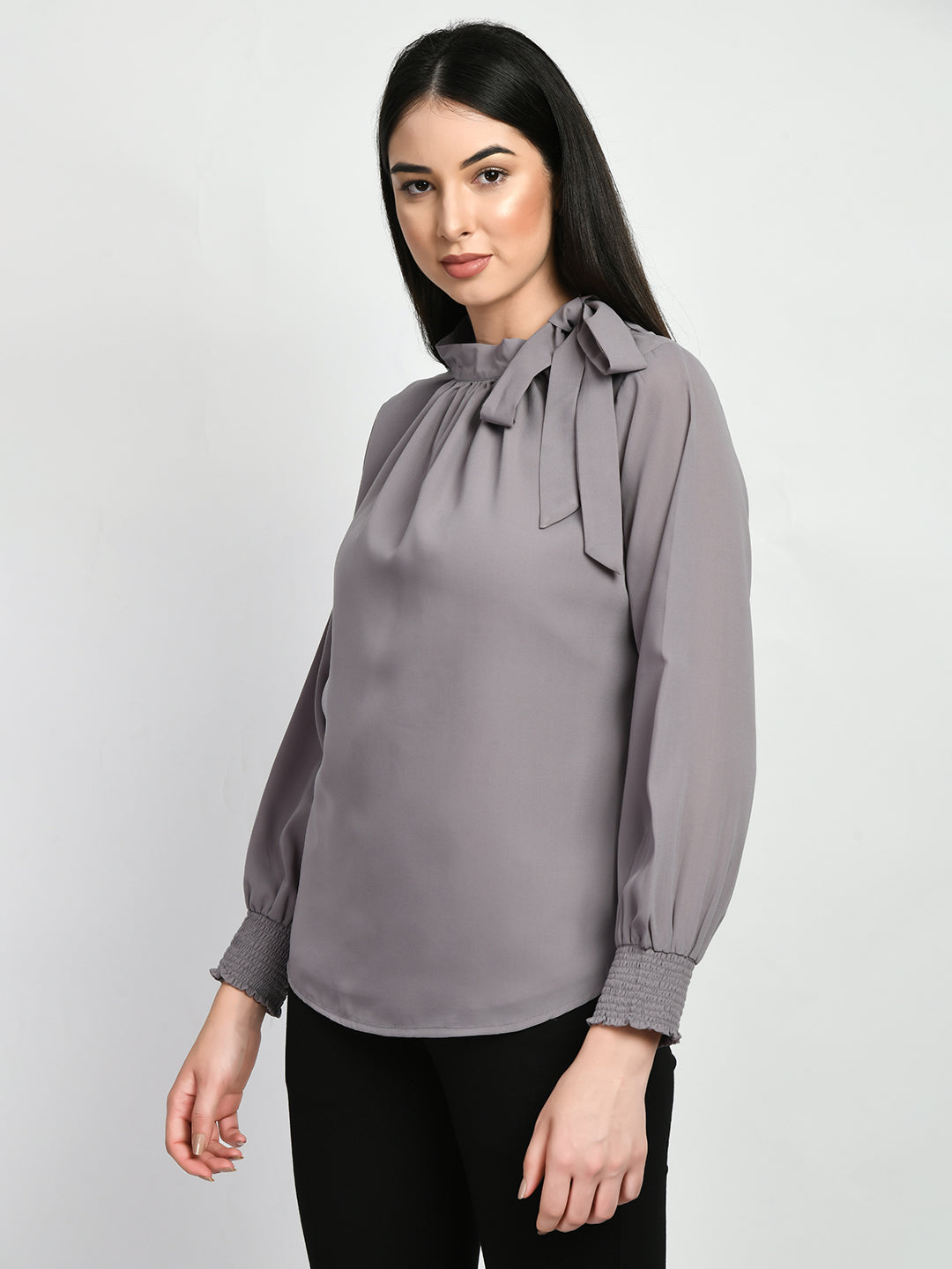 Exude Honesty Side Knot Top Lilac Grey Tops