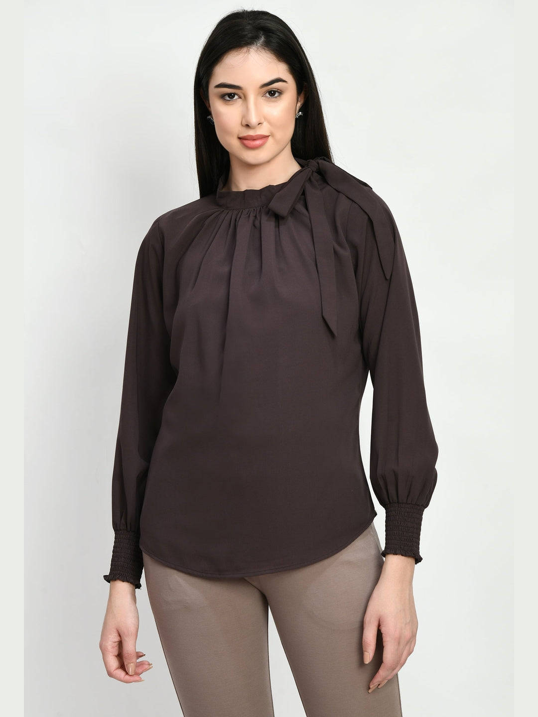 Exude Honesty Side Knot Top Coffee Brown Tops