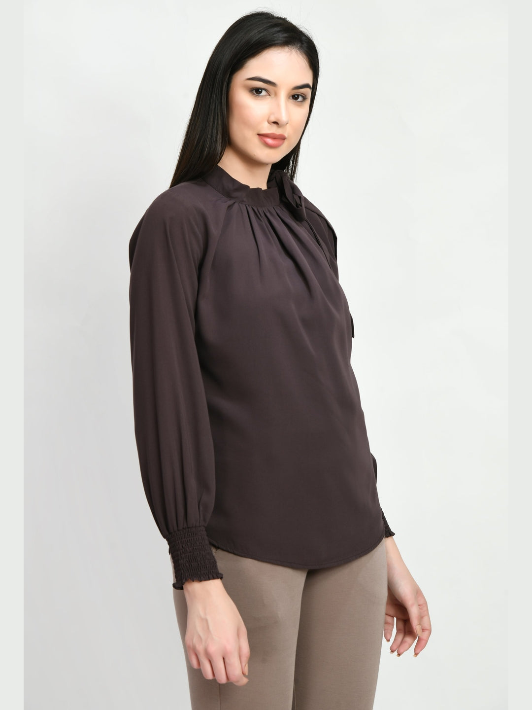 Exude Honesty Side Knot Top Coffee Brown Tops