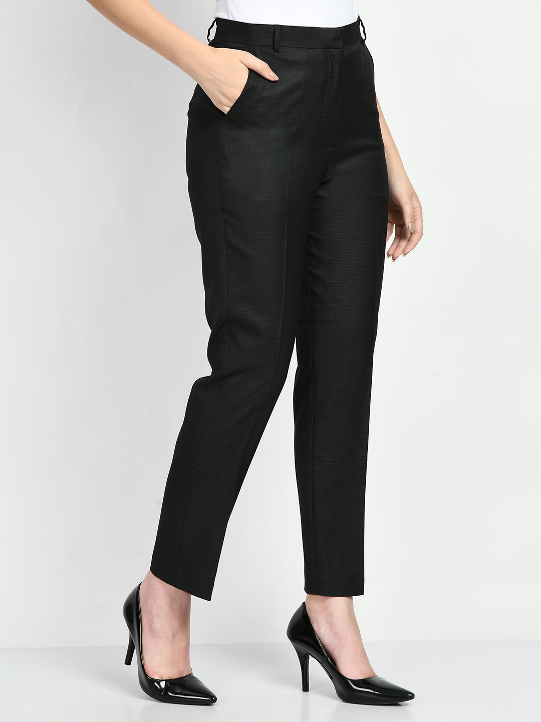 Exude Brilliance Checked Straight Trousers Black Trouser