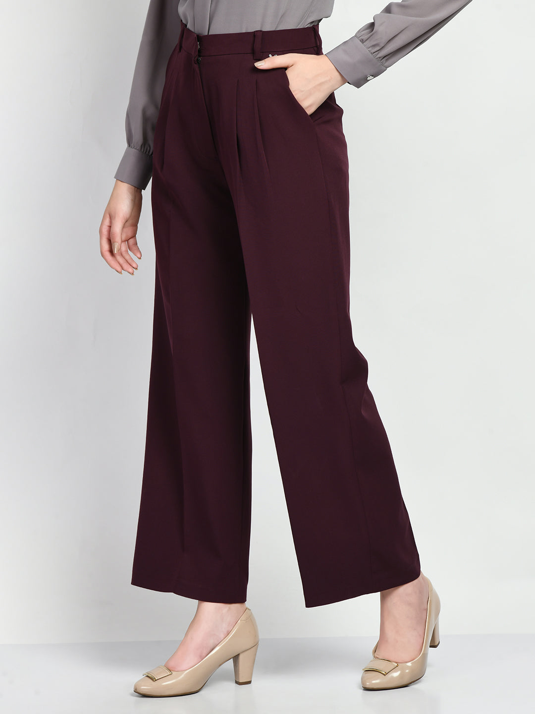 Exude Influence Solid Wide Leg Trousers Wine Trouser