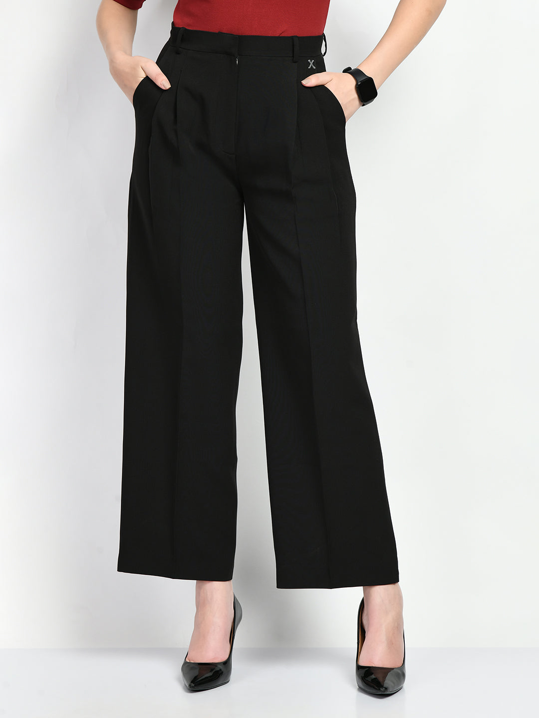 Exude Influence Solid Wide Leg Trousers Black Trouser