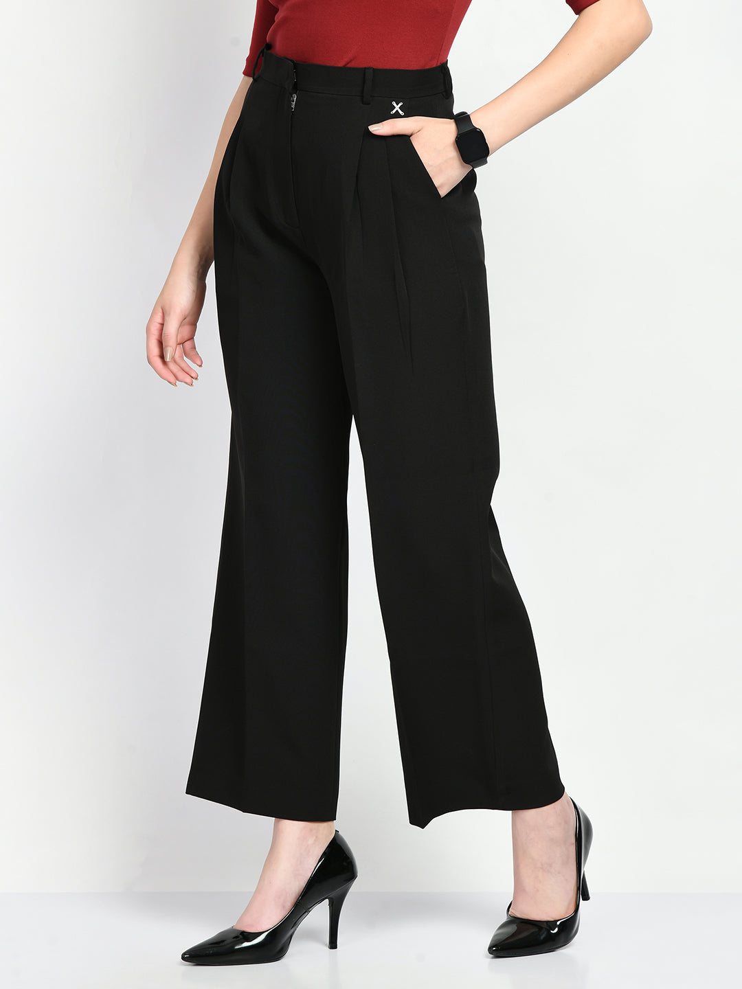 Exude Influence Solid Wide Leg Trousers Black Trouser