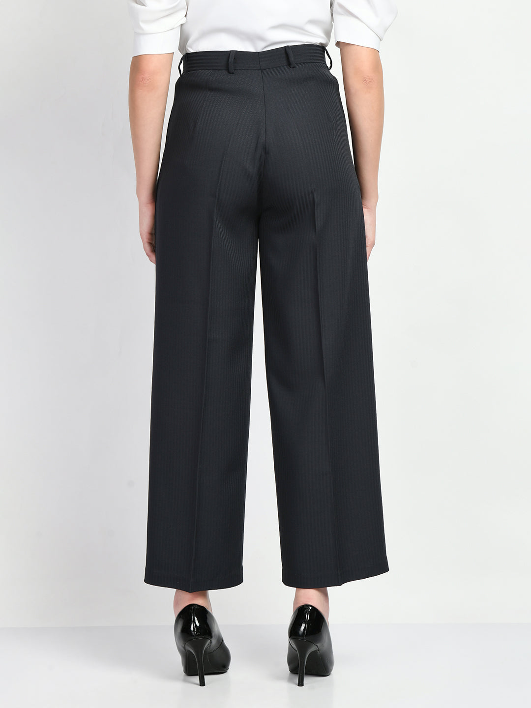 Exude Prowess Striped Wide Leg Trousers Navy Trouser