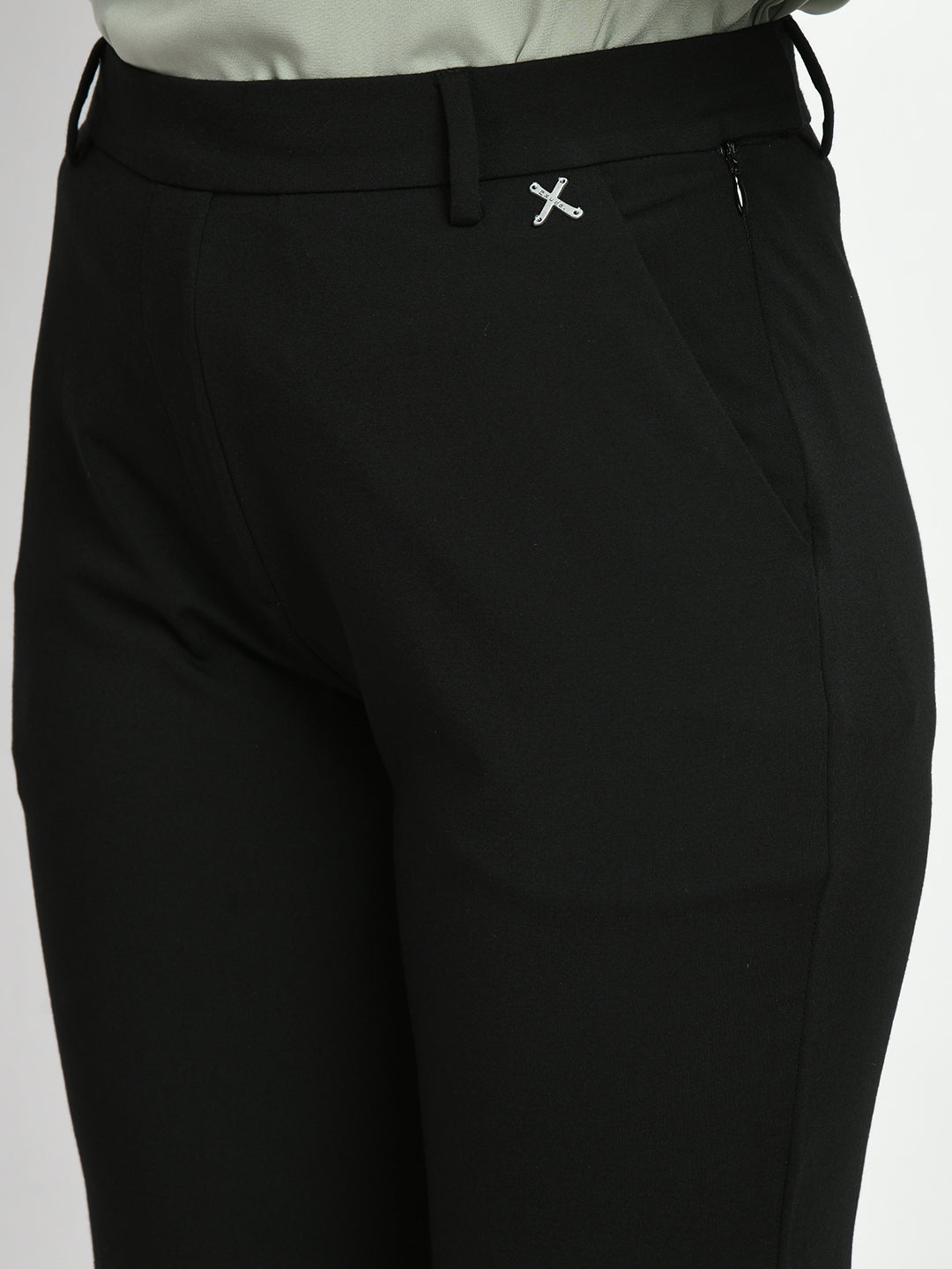 Exude Accomplishment Solid 4 Way Stretch Bootcut Trousers Black Trouser